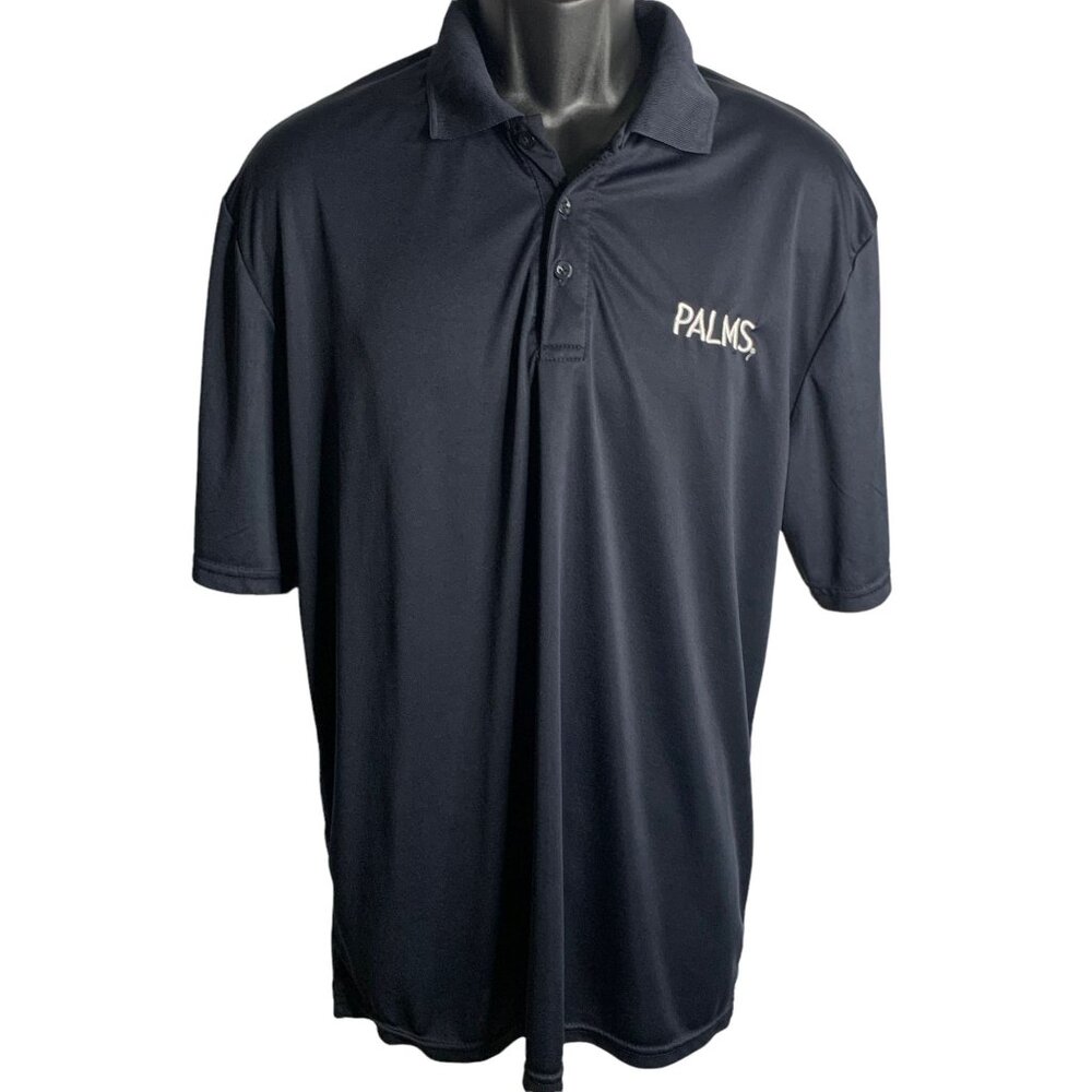 Palms Las Vegas Polo Shirt M Black Knit Embroidered Short Sleeve Three Button